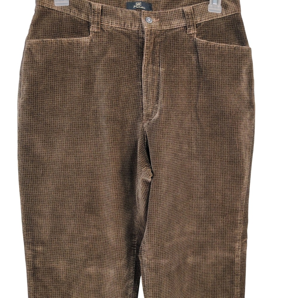 Lee Khakis Brown Corduroy Pants‎ Textured Micro Check Straight Leg Mens 33x28